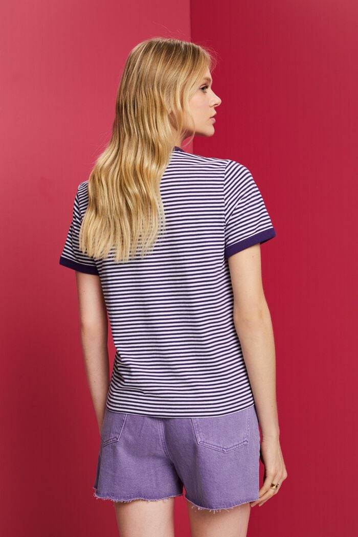 Gestreiftes Baumwoll-T-Shirt mit Stickmotiv