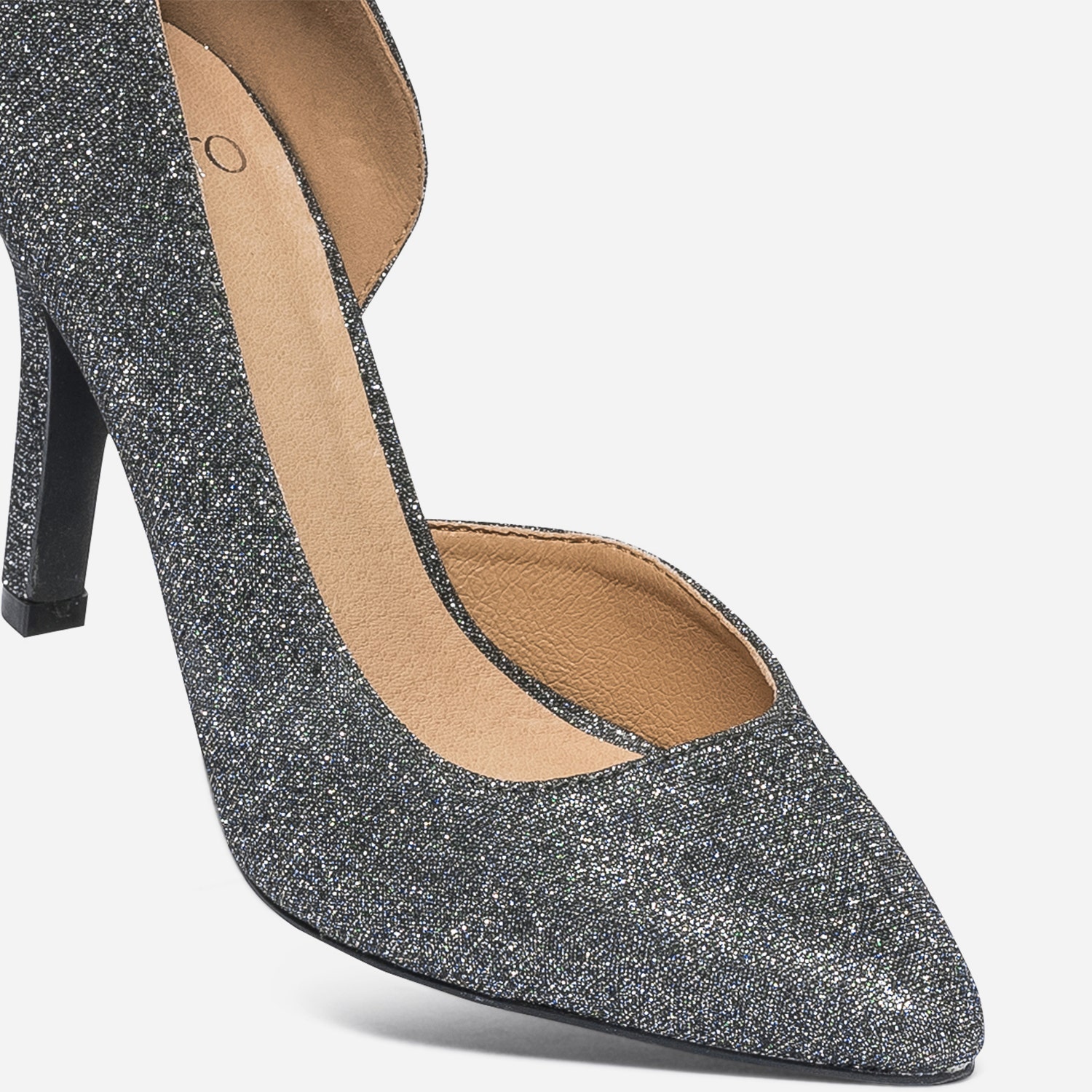 Stiletto TEXTO gris pailleté