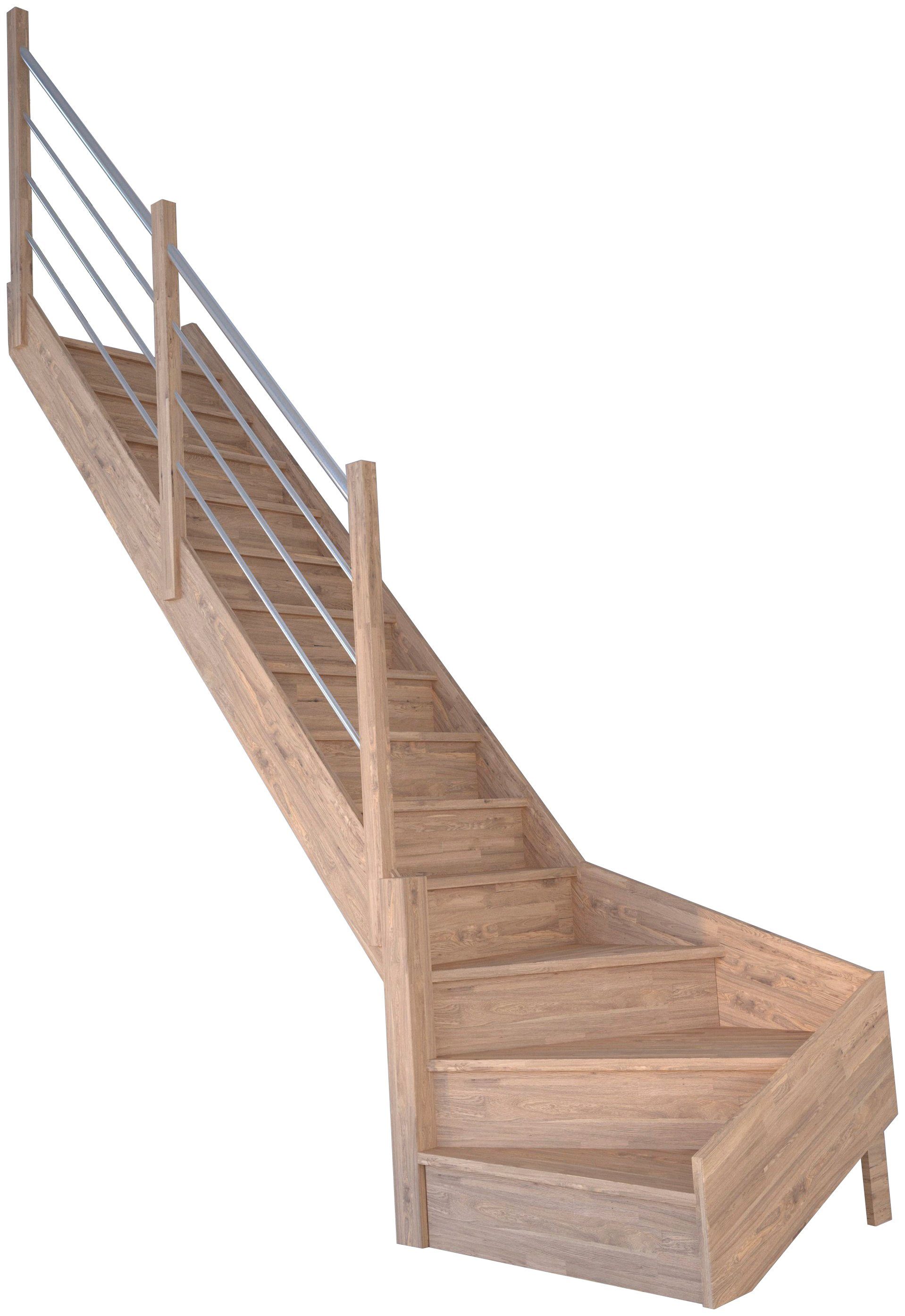 Starwood Raumspartreppe Massivholz Rhodos, Holz-Edelstahl, für Geschosshöhen bis 300 cm, Stufen geschlossen, gewendelt Links, Durchgehende Wangenteile