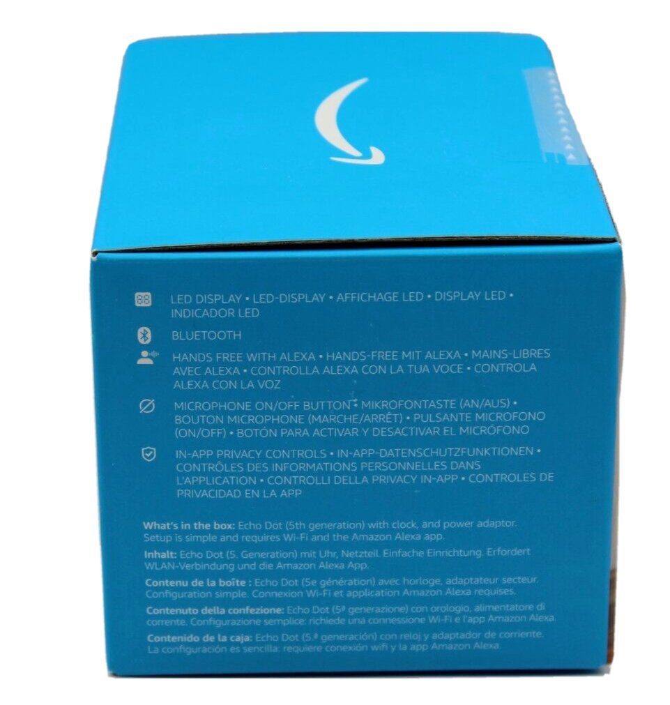 Amazon Echo Dot mit Uhr 5. Generation 1.0 Smart Speaker (WLAN (WiFi), Integrierter Temperatursensor, Mikrofon-aus-Taste)