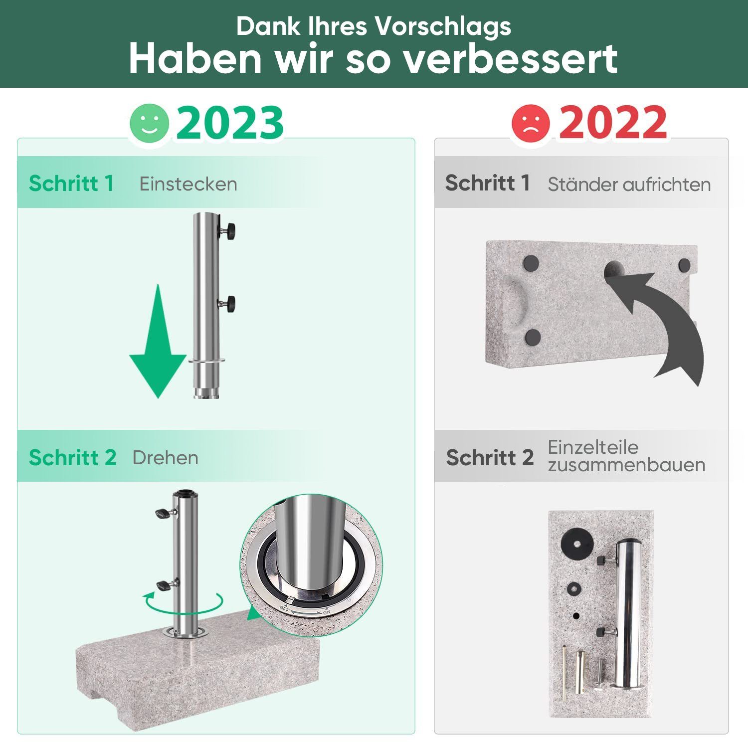Sekey Betonschirmständer 25 KG Schirmhalter für halbrund Sonnenschirm