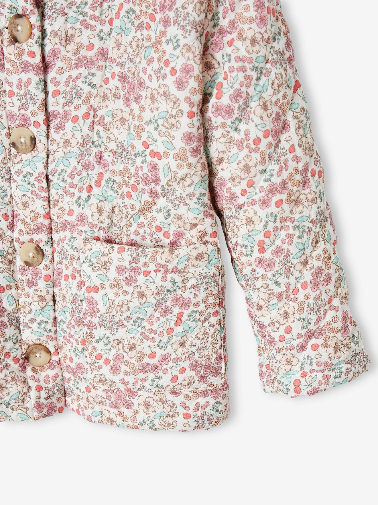 Veste matelassée imprimée fleurs fille écru