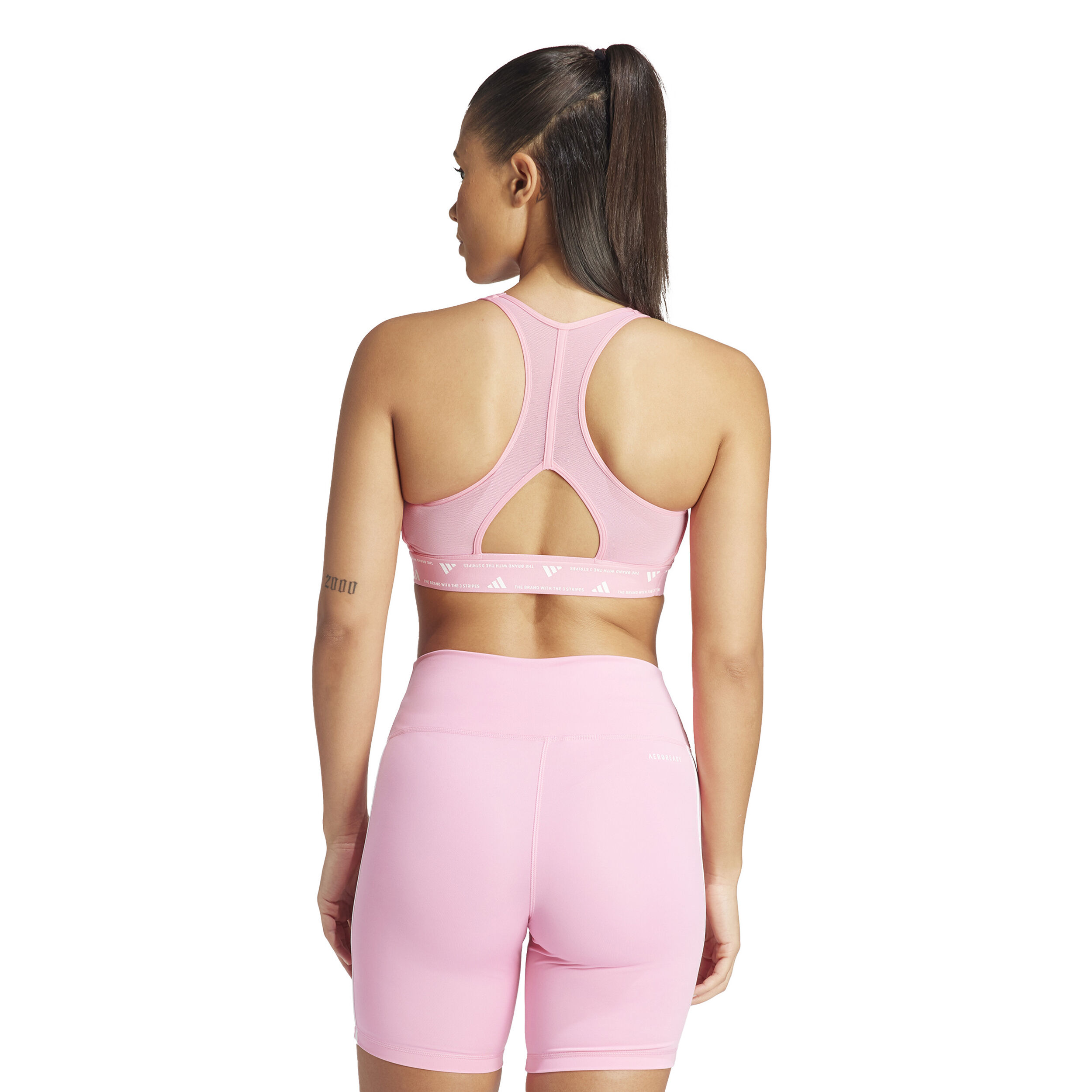 Power Racer Medium 3-Stripes Sport-BH Damen - Rosa, Weiß