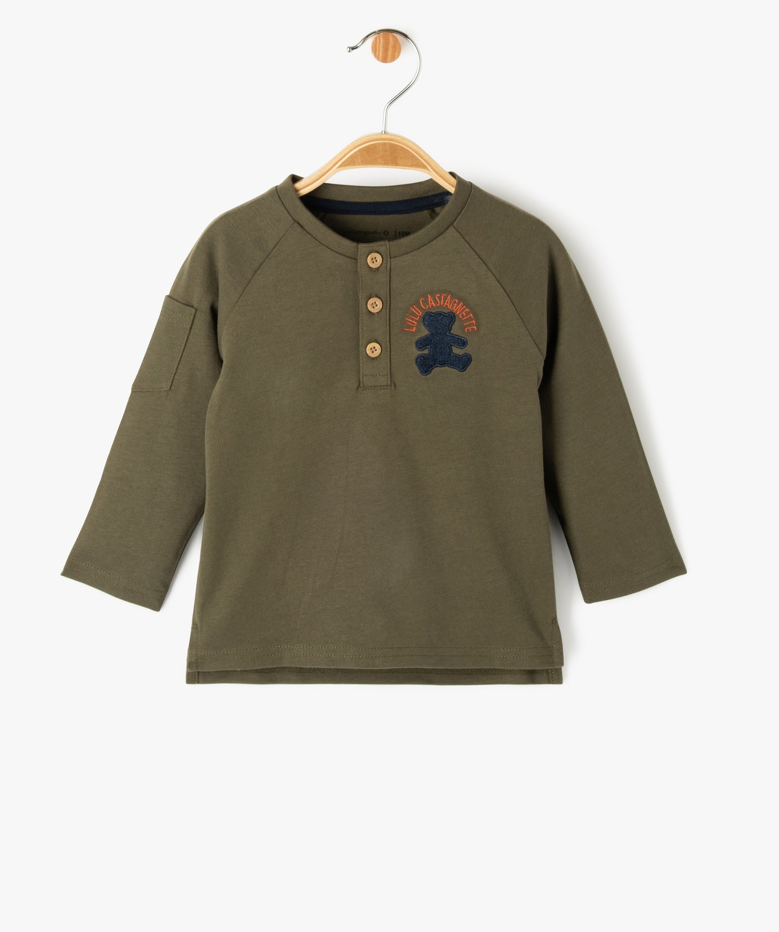 Tee-shirt manches longues col tunisien bébé Garçon - Lulu... kaki | GEMO