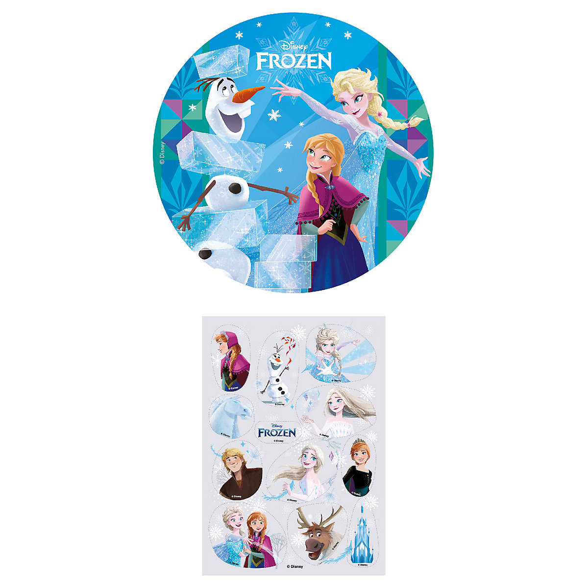 2er Set Frozen Essbarer Tortenaufleger + Mini-Törtchenaufleger