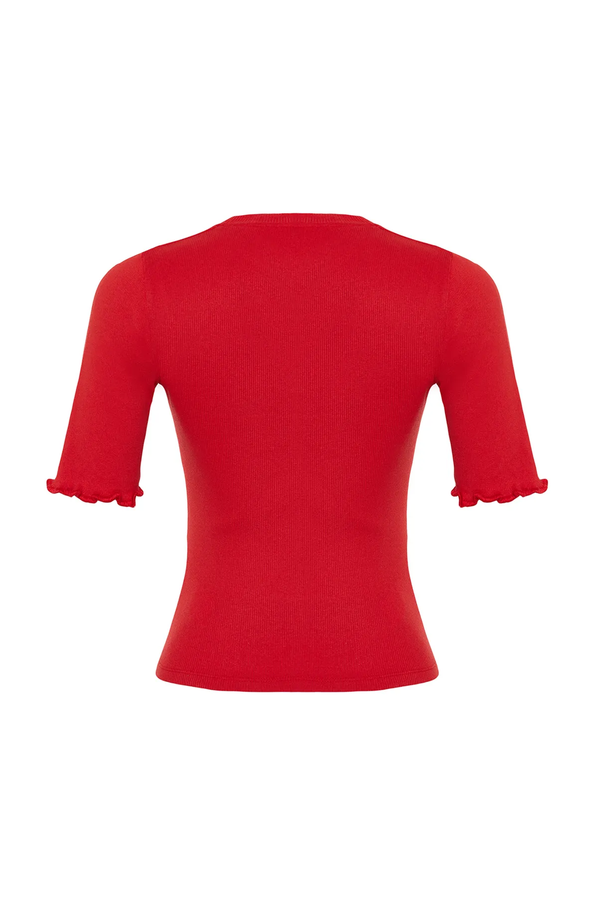 Trendyol Collection  Rote, gerippte, taillierte, dehnbare Strickbluse mit Rundhalsausschnitt TWOSS23BZ00025