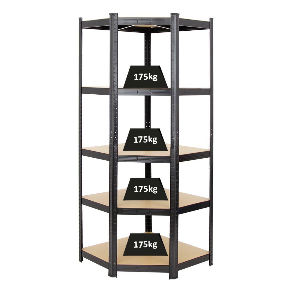 PROREGAL® Eckregal Eckregal Ragnar, HxBxT 180x70x40 cm, Fachlast 175kg, Schwarz, Traglast von 175 kg pro Ebene bzw. Gesamttraglast von 875kg je Regal