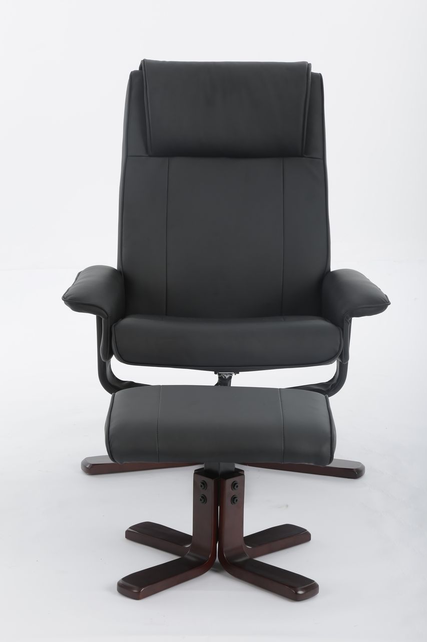 Happy Home Happy Home verstellbarer Relaxsessel mit Hocker schwarz & Holzbeine