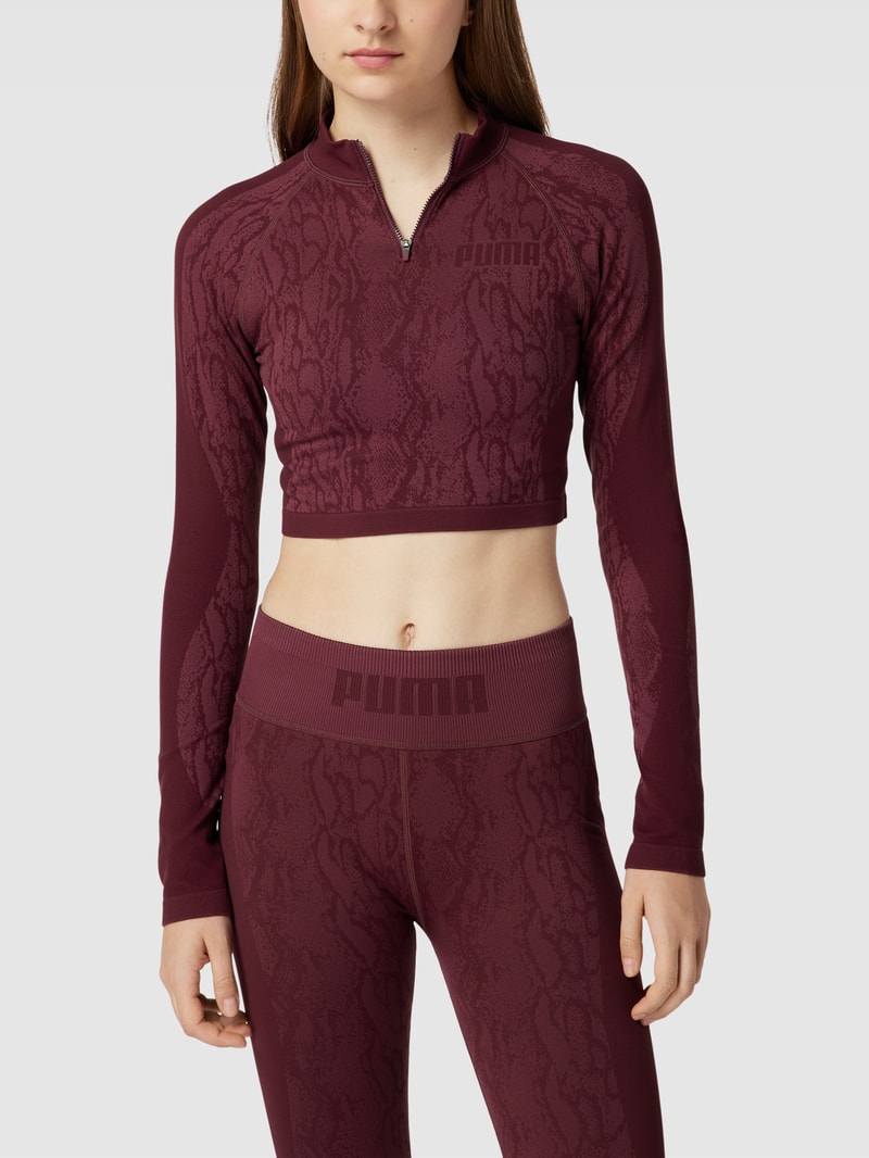 Cropped Longsleeve mit Strukturmuster Modell 'FormKnit Seamless' in bordeaux rot
