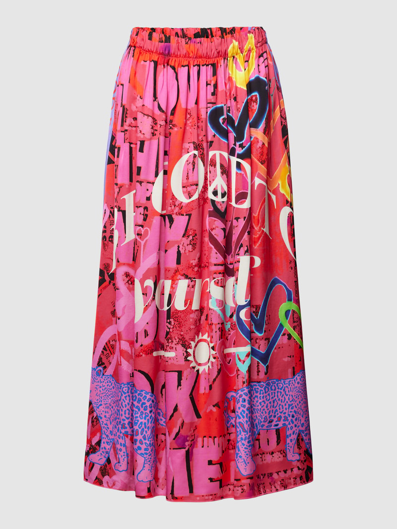 Midirock mit Allover-Print Modell 'BE GOOD TO YOURSELF' in blau