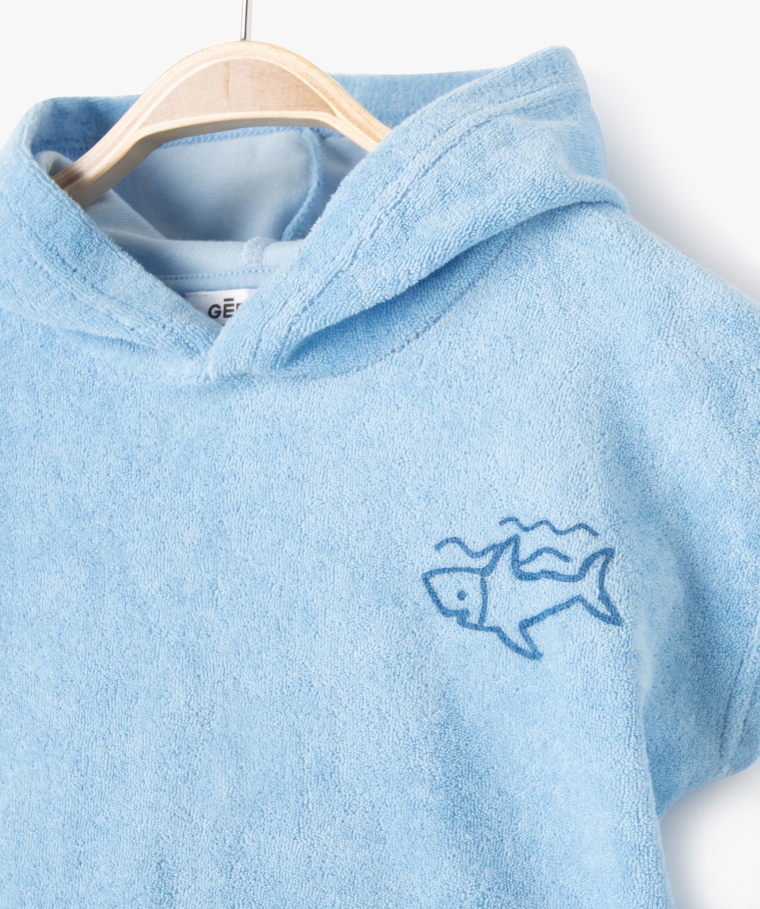 Tee-shirt bébé à manches courtes et capuche en éponge bleu | GEMO