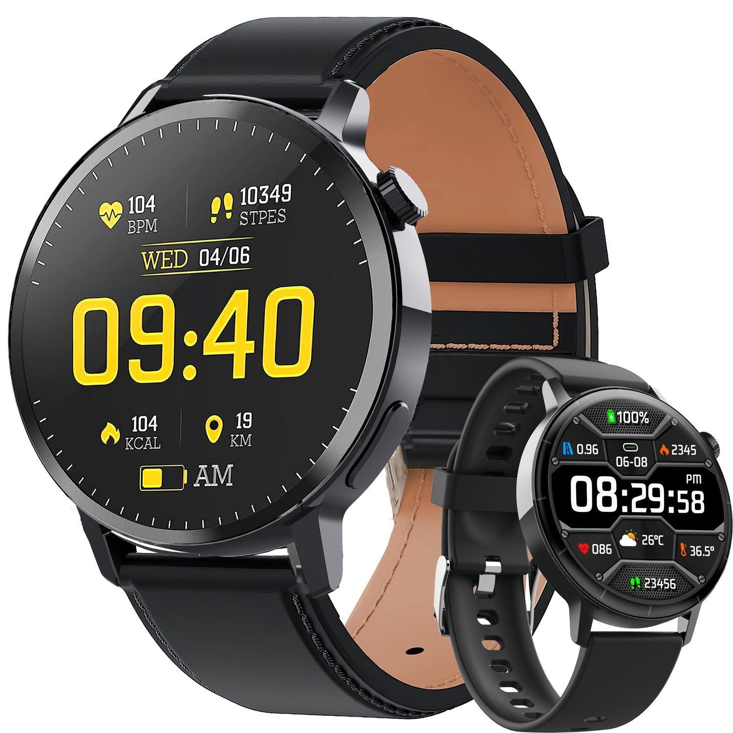 Mutoy Smartwatch,Blutzucker Smartwatch,Smartwatch Damen Herren Smartwatch (1,43 HD Voll Touchscreen Zoll) IP67 Wasserdicht Fitness Tracker mit Schrittzähler Pulsuhr Blutzucker Sauerstoff Messgerät,Schlaf-Monitor, SpO2,100+ Sportmodi Outdoor Fitness T
