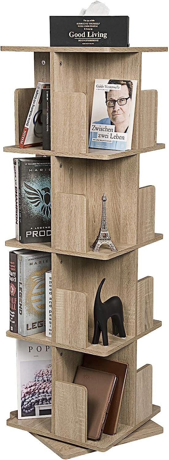 EUGAD Bücherregal, 1-tlg., drehbares Standregal Dekoregal mit 4 Ebenen, MDF