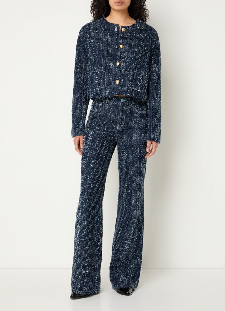 Fabienne Chapot Davis denim jacket with tweed look and stitched pockets