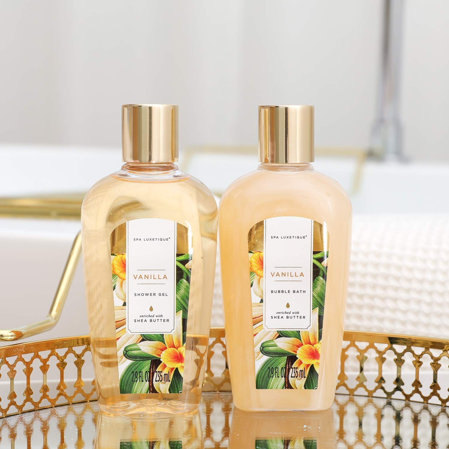 Spa luxetique Pflege-Geschenkset Bade Set mit Deko Badewanne, 8-tlg., Wellness, Beauty Set für Frauen 8 tlg. Geburtstagsgeschenk Vanilleduft