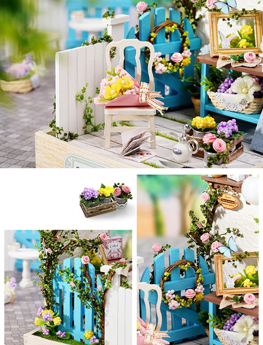 Cute Room 3D-Puzzle Puppenhaus Miniatur DIY hölzernes Gartenecken, Puzzleteile, 3D-Puzzle, Miniaturhaus 1:24, Modellbausatz mit Möbeln zum basteln-Serie-Mini Szenen