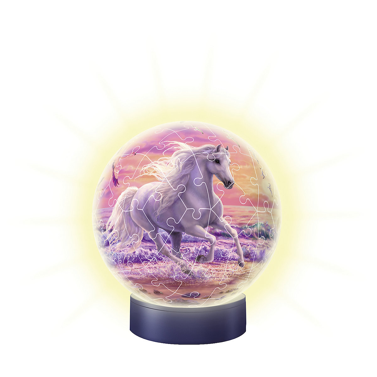 2in1 Nachtlicht & Puzzleball® Ø13 cm, 72 Teile , Pferde am Strand