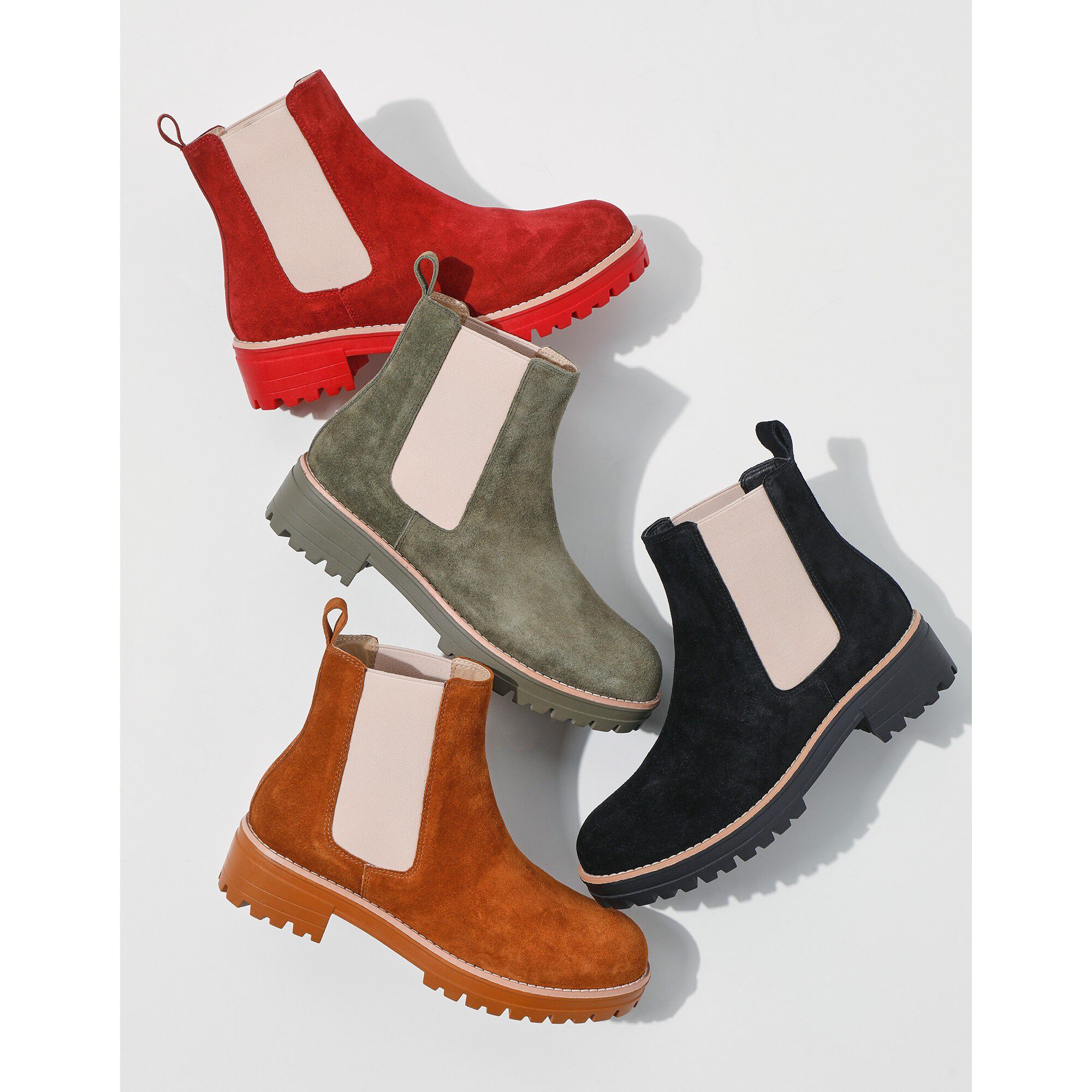 Boots chelsea croûte de cuir, semelle crantée épaisse