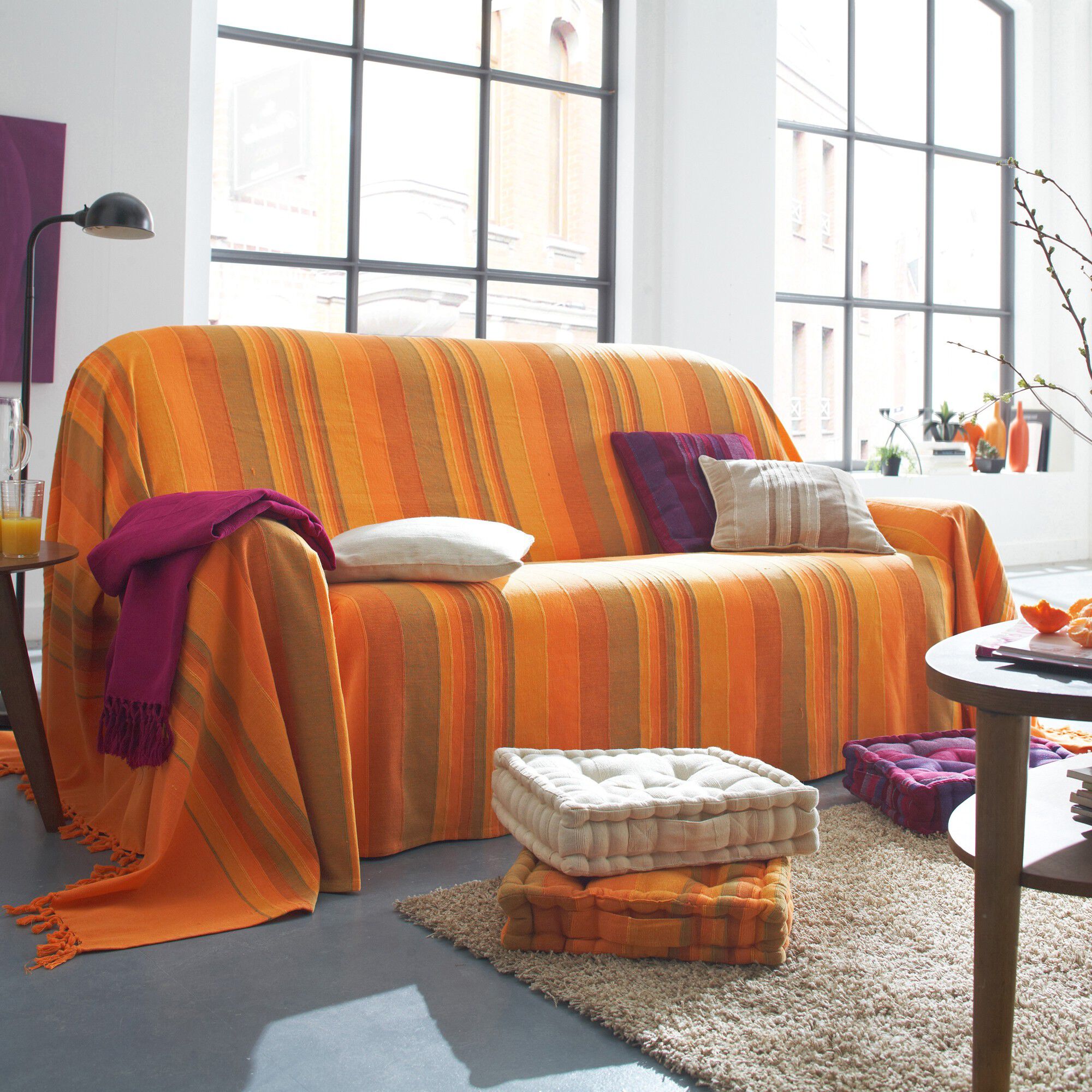 Plaid jeté multicolore coton tissage artisanal