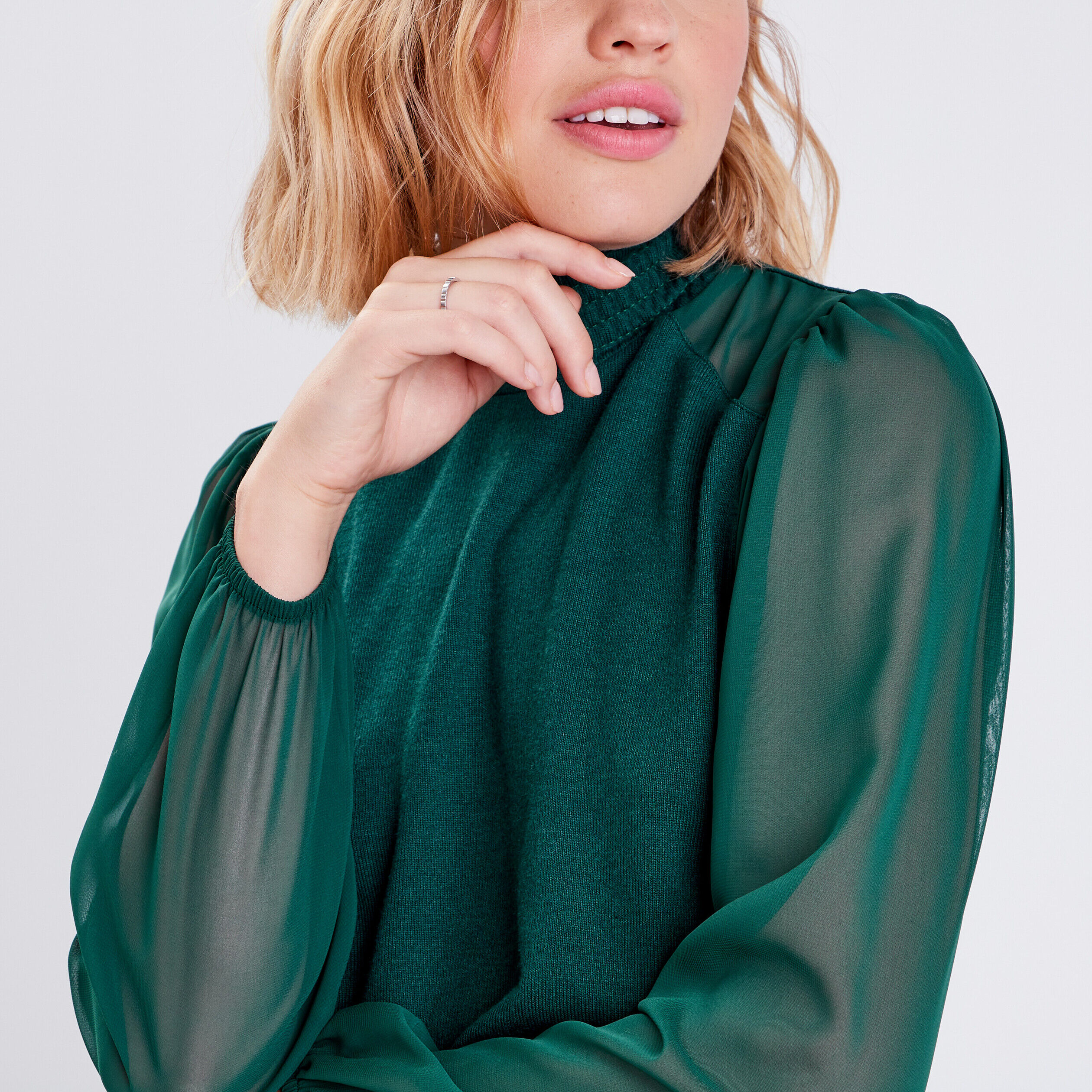 Blouse manches longues vert foncé femme | Cache Cache