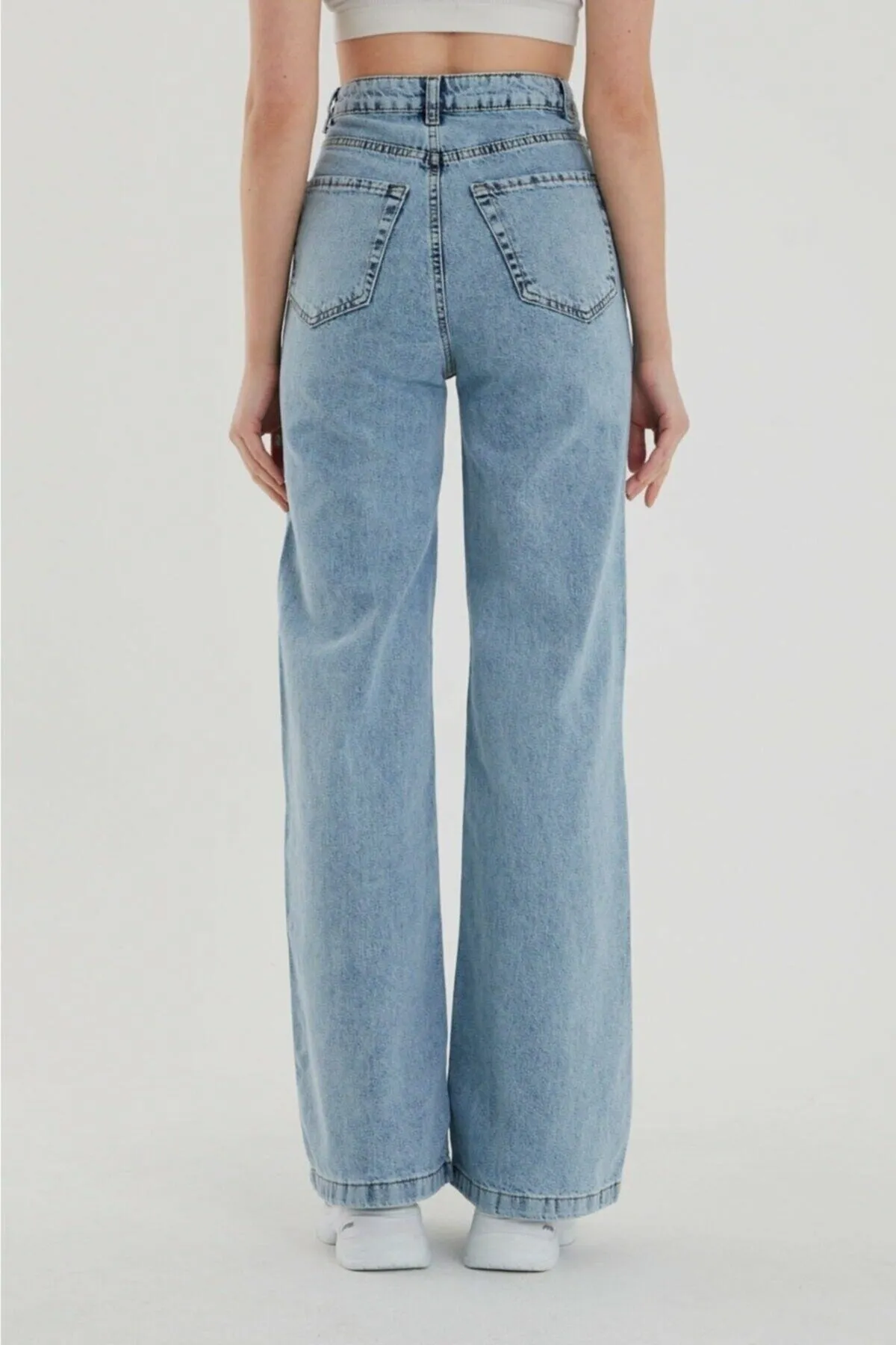 PALAZZO  Super High Waist Lycra Snow Washed Jeans mit weitem Bein (weites Bein)