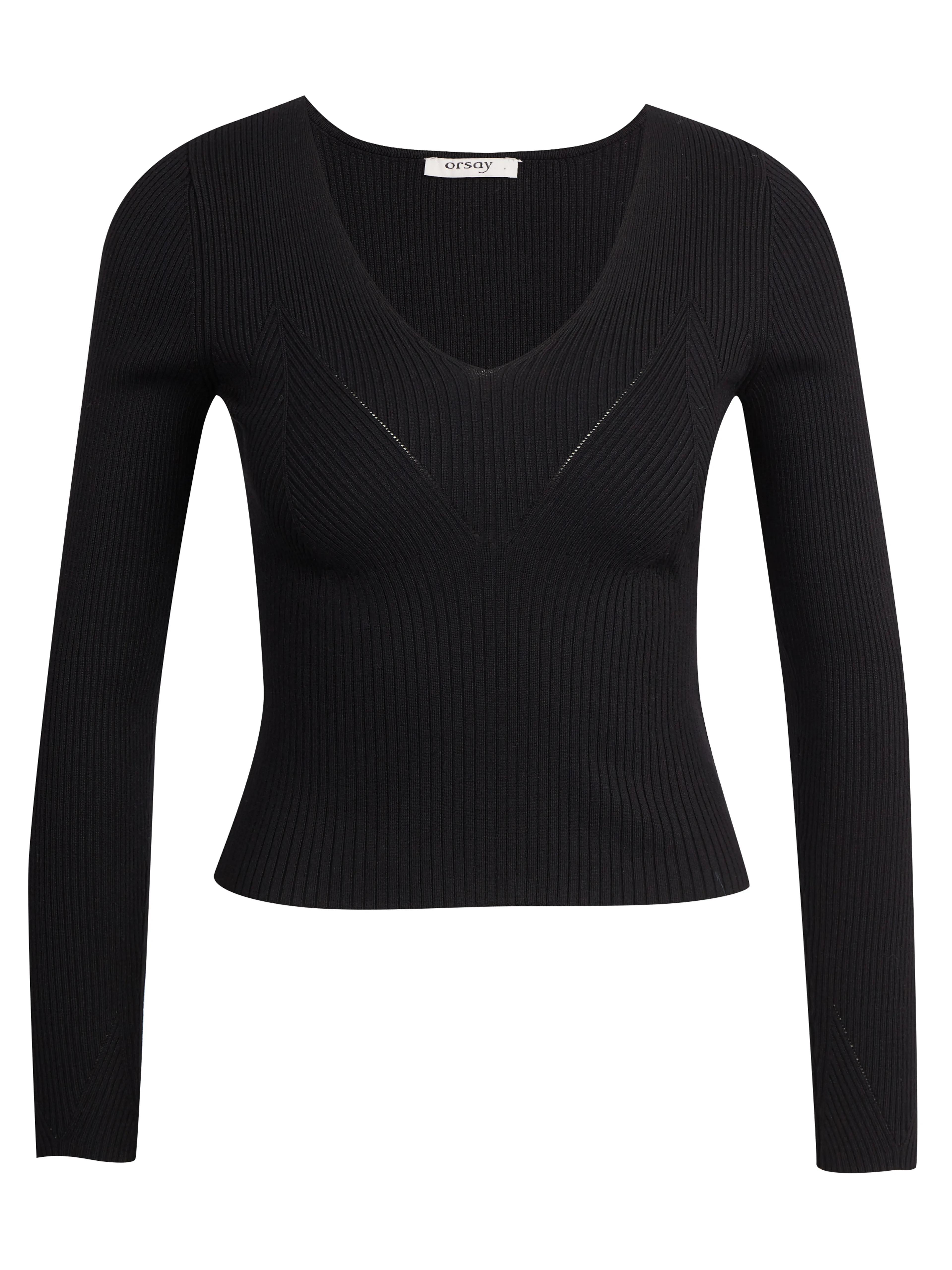 Schwarze Damen-Rippenstrickjacke ORSAY