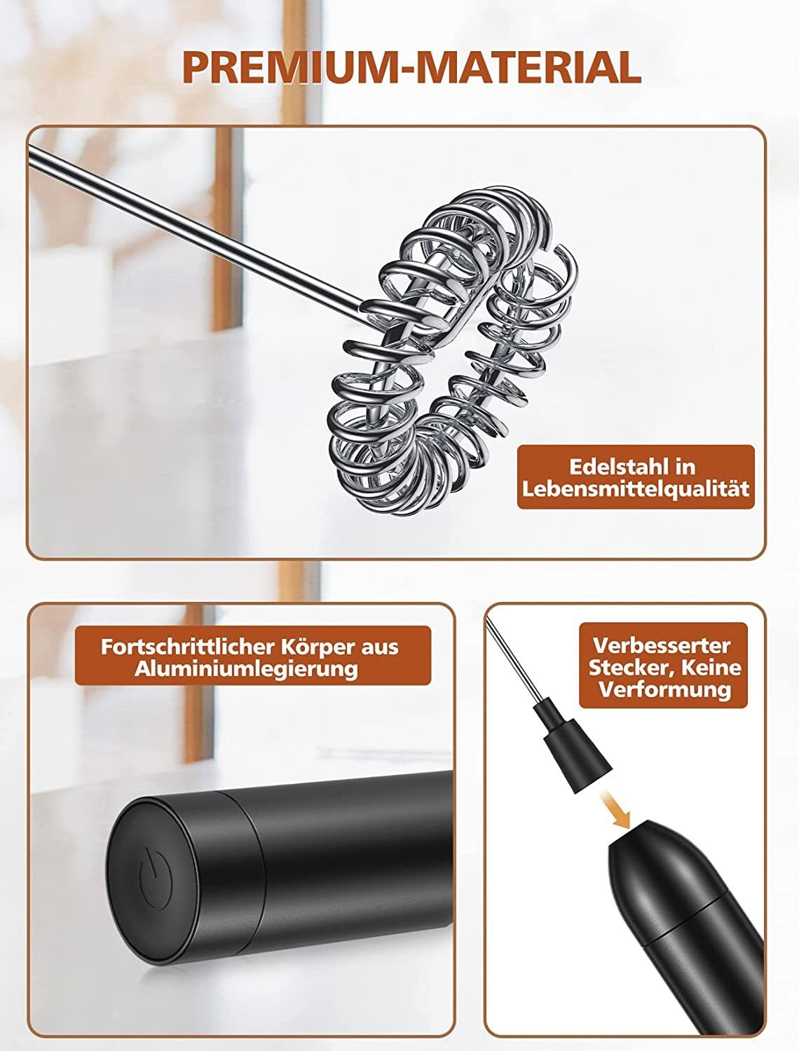 Devenirriche Milchaufschäumer Milchaufschäumer,mit Spezialspirale elektrischer Handmilchaufschäumer