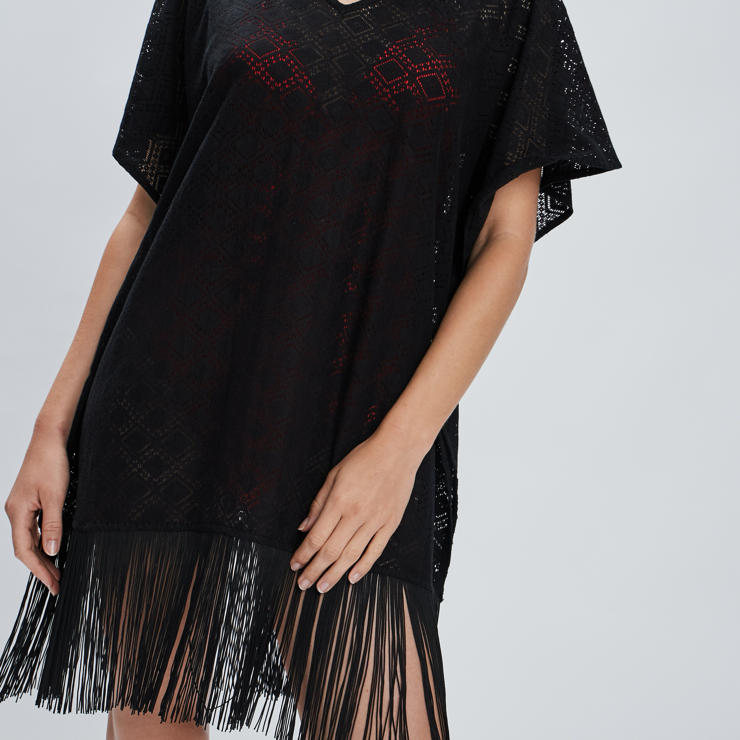 Robe de plage à franges noir femme | La Halle