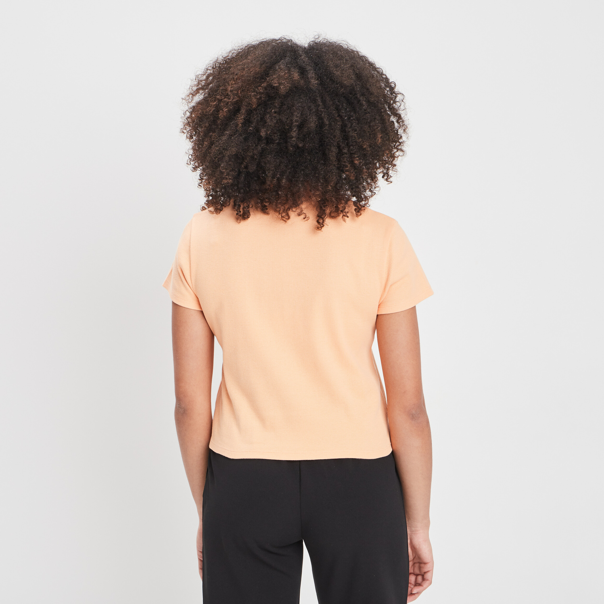 T-shirt manches courtes col polo Creeks orange clair femme | La Halle