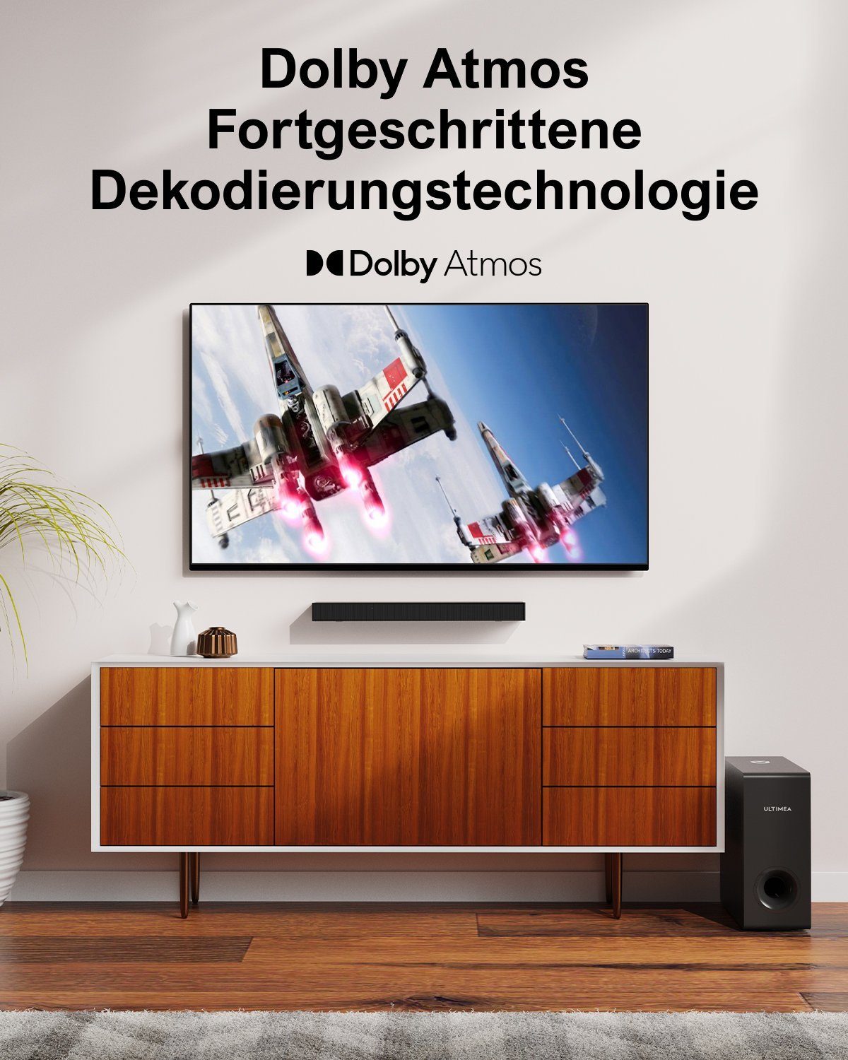 Ultimea Nova S50 2.1 Dolby Atmos Soundbar (190 W, Dolby Atmos, Verbesserter Bass TV Lautsprecher, 3D Surround, HDMI eARC)