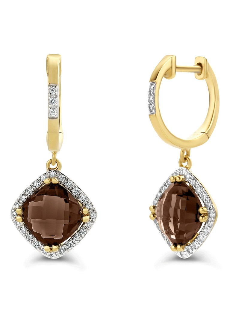 Diamond Point Yellow gold earrings 2.94 ct smoky quartz Fiesta