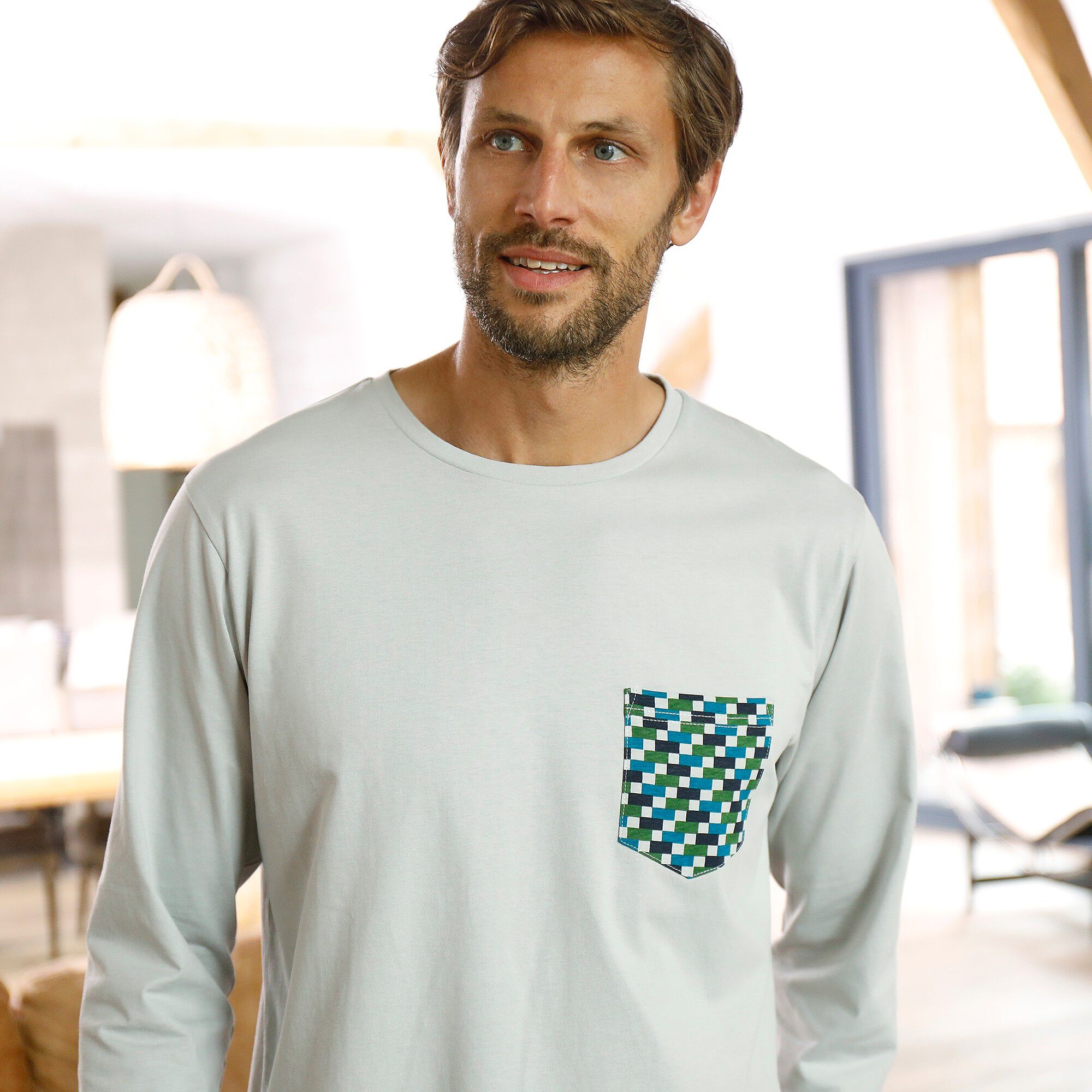 Tee-shirt pyjama manches longues gris