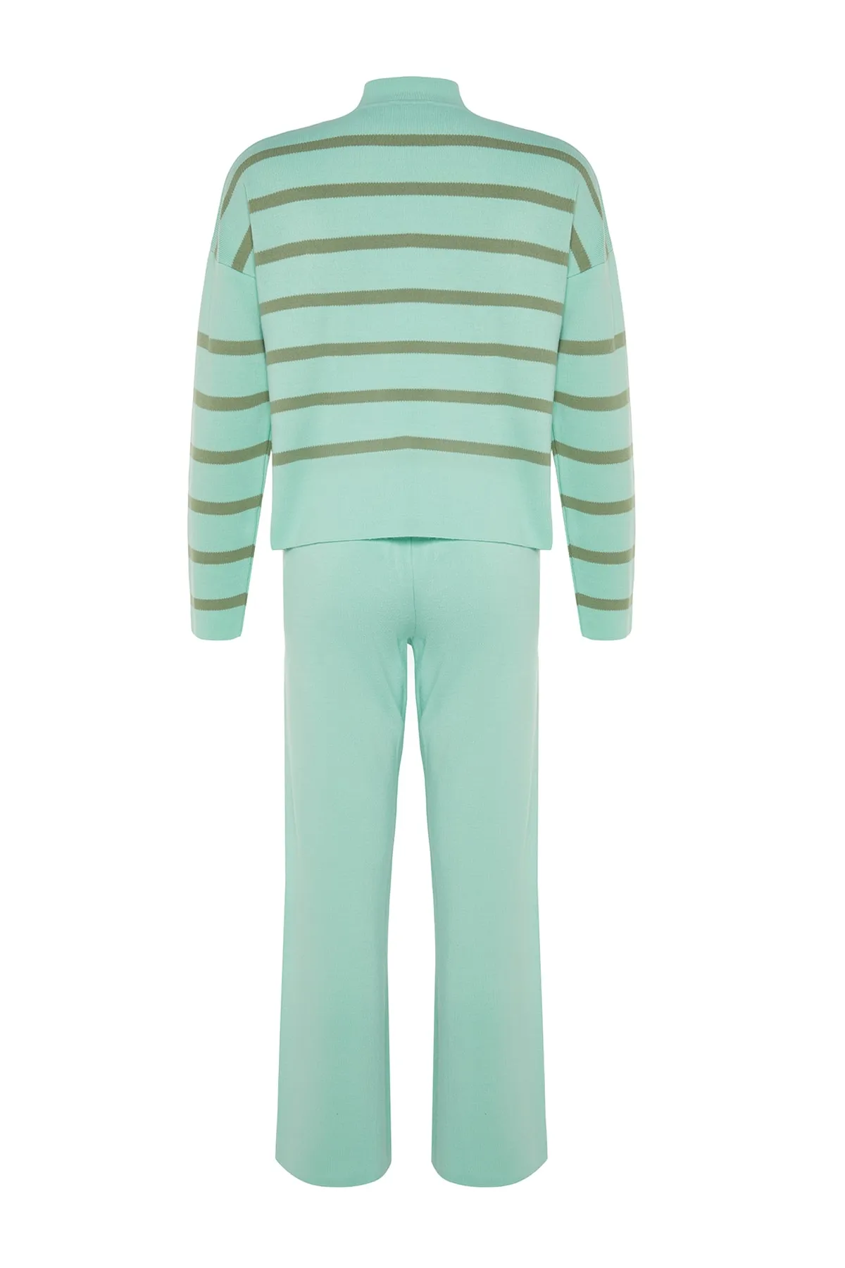 Trendyol Collection  Gestreiftes Strickoberteil- und Unterteil-Set mit grüner Hose TWOAW24AU00045