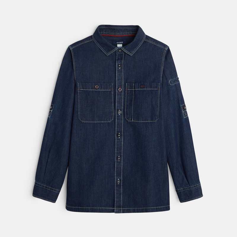 Chemise manches longues en jean brut bleue garçon