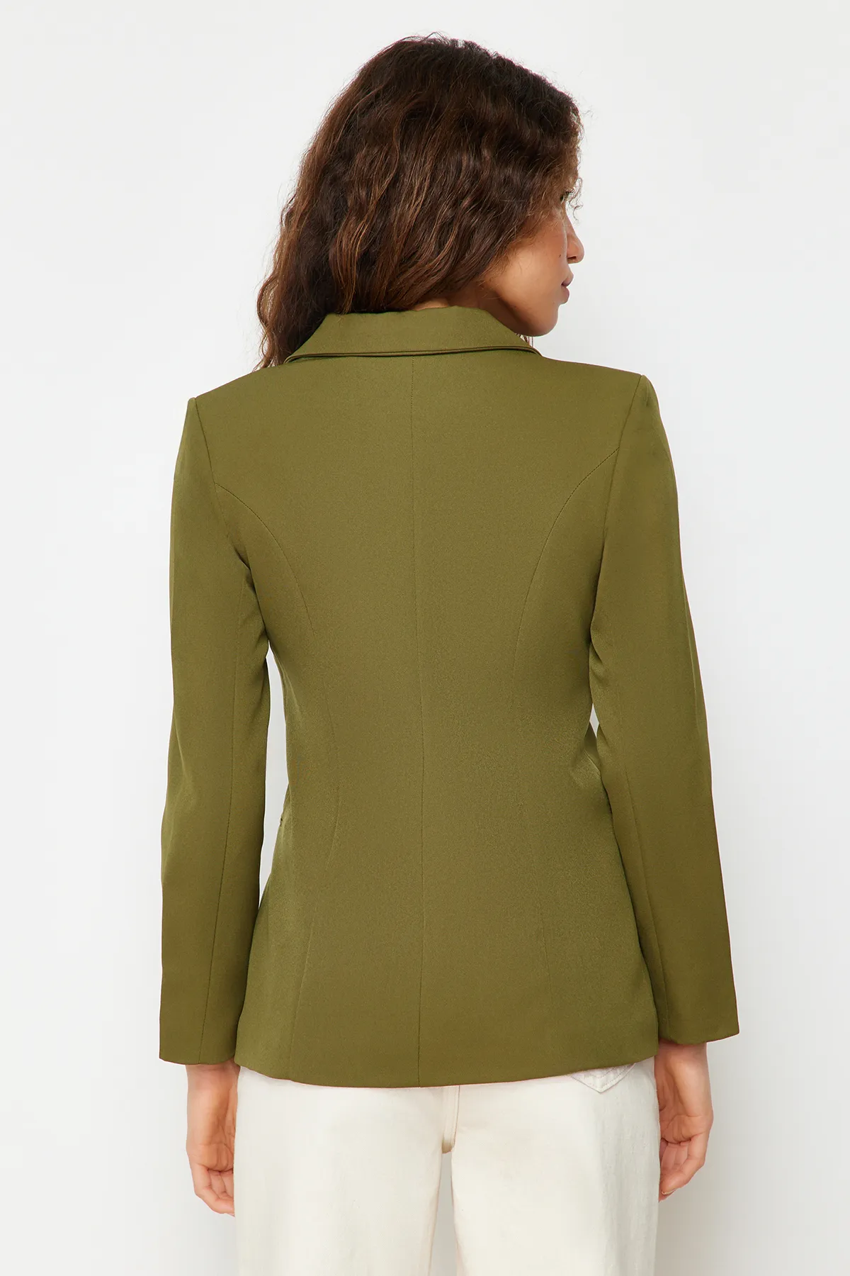 Trendyol Collection  Khakifarbene, gefütterte, zweireihige Blazerjacke aus Webstoff mit Knopfleiste TWOSS21CE0029