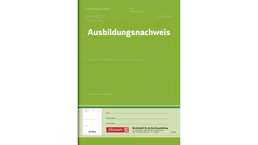 BRUNNEN Berichtsheft A4 Wochen- bzw. Monatsbuch grün