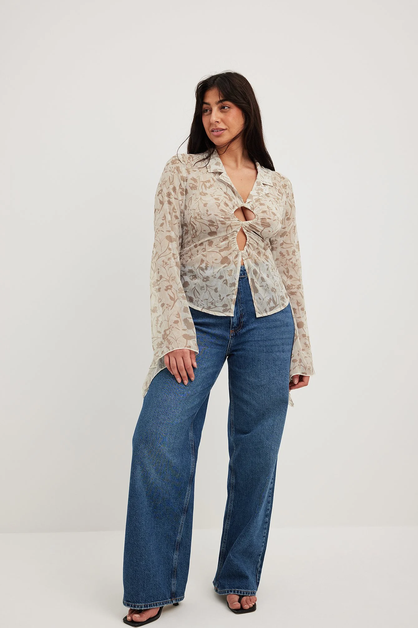 Fitted Long Sleeve Chiffon Blouse