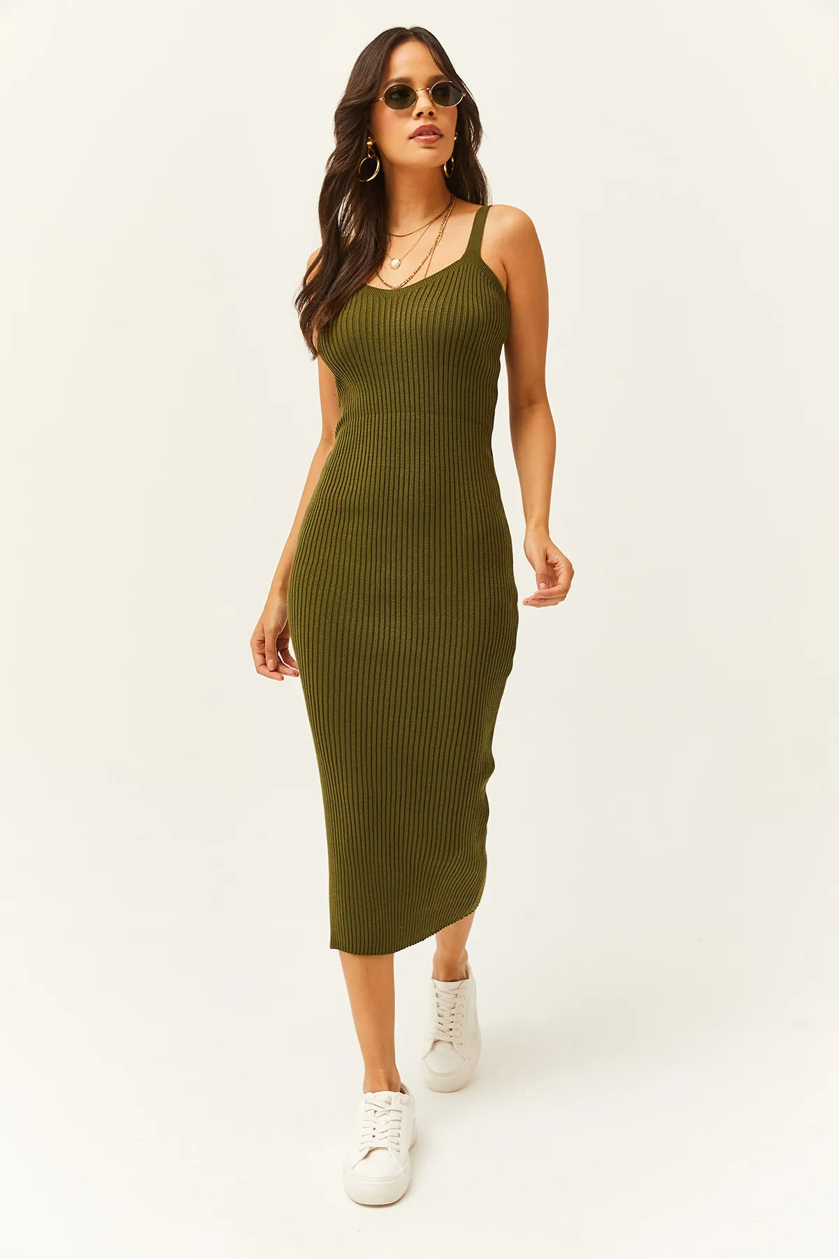 Olalook  Damen-Khaki-Kleid-Cardigan, zweiteiliger Strickanzug TKM-19000223