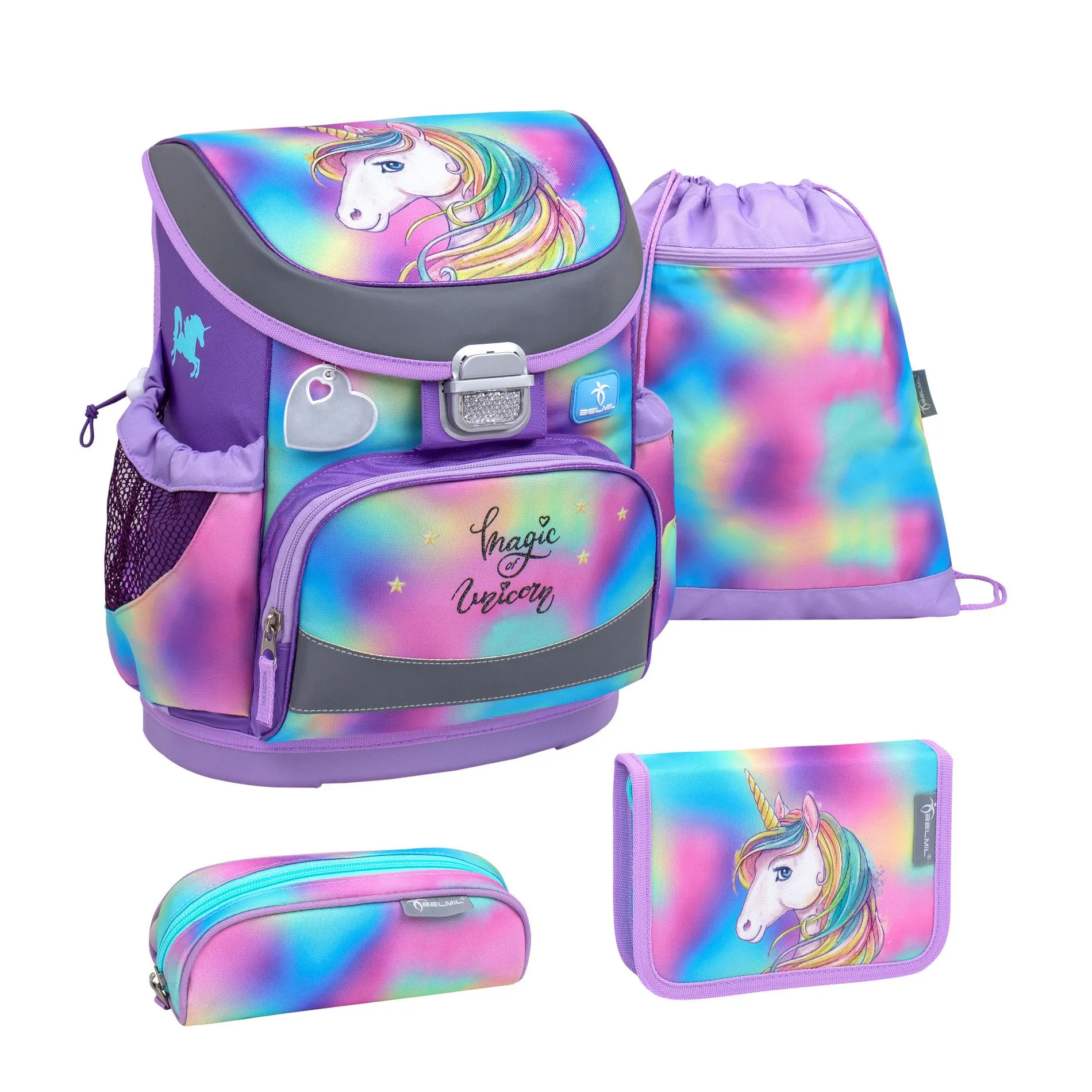 Belmil Mini-Fit ergonomisches Schulranzen-Set 4-teilig - Rainbow Color