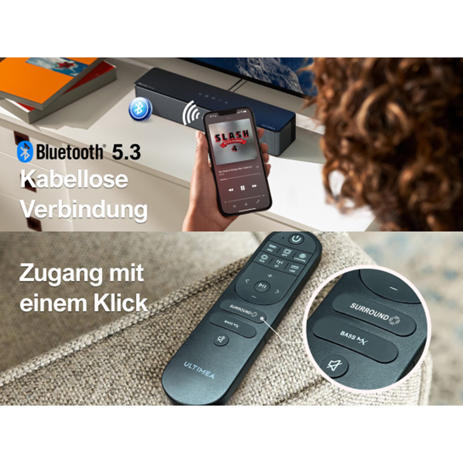 Ultimea Poseidon D60 5.1 Dolby Atmos Soundbar (3D Surround Sound TV Lautsprecher für Heimkino mit einstellbarem Bass)