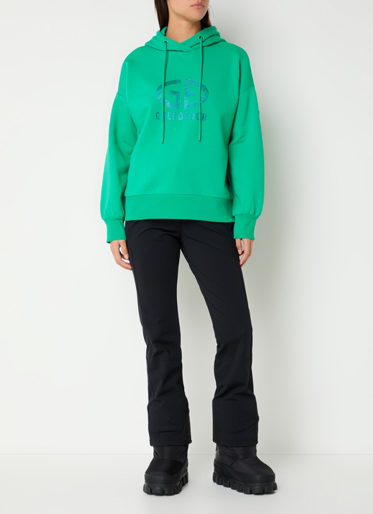 Bluza z kapturem Goldbergh wykonana z błyszczącej mieszanki bawełny organicznej, z nadrukowanym logo i kryształkami.