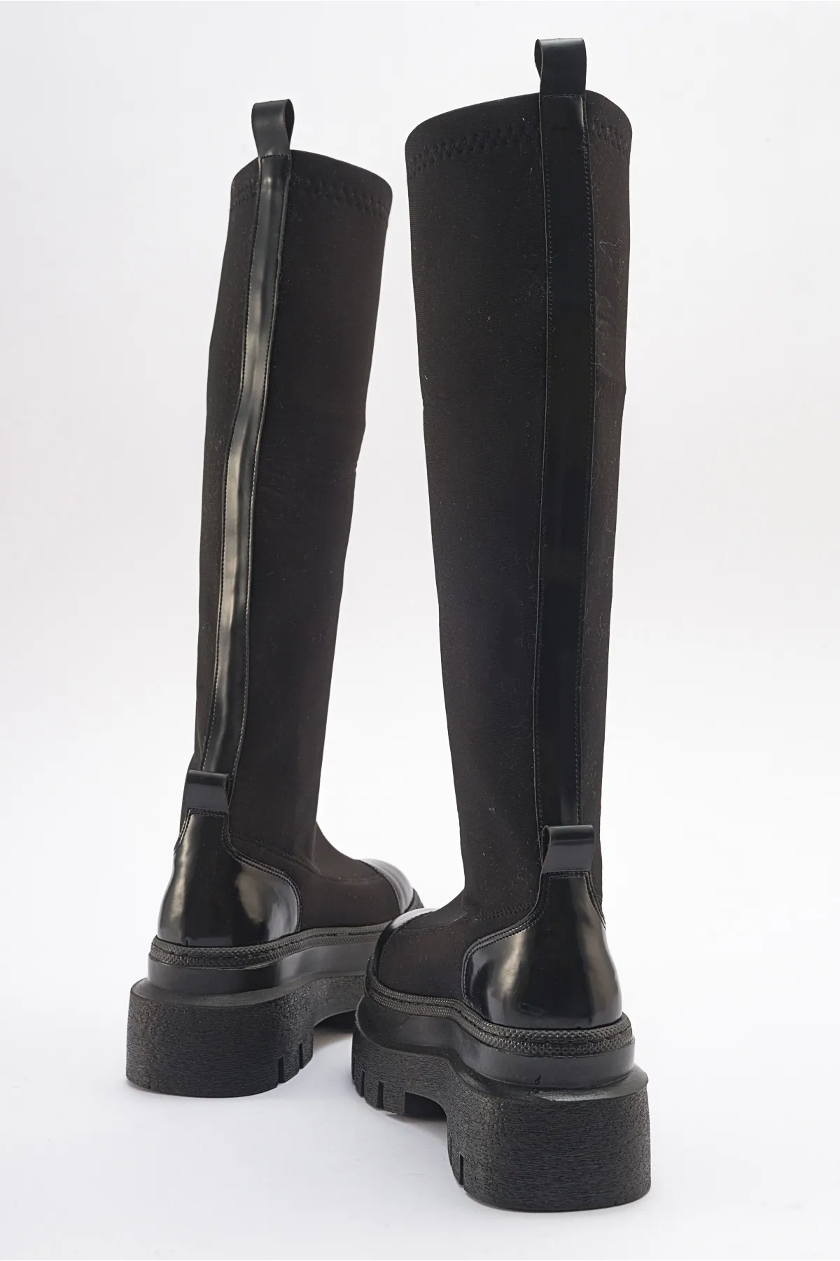 LuviShoes  CELINE Black Scuba Damenstiefel mit dicken Sohlen