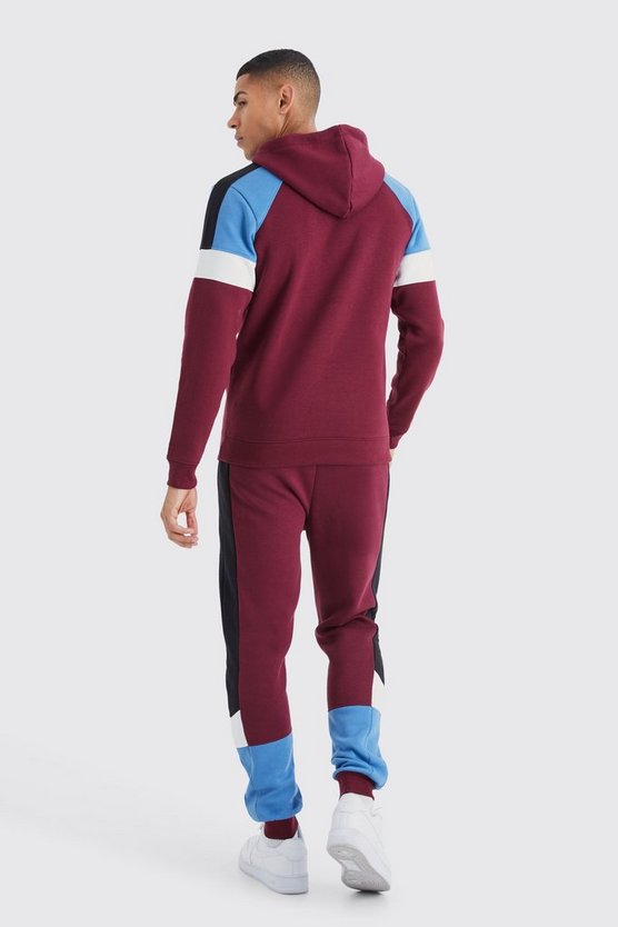 Man Slim-Fit Colorblock Trainingsanzug mit Kapuze