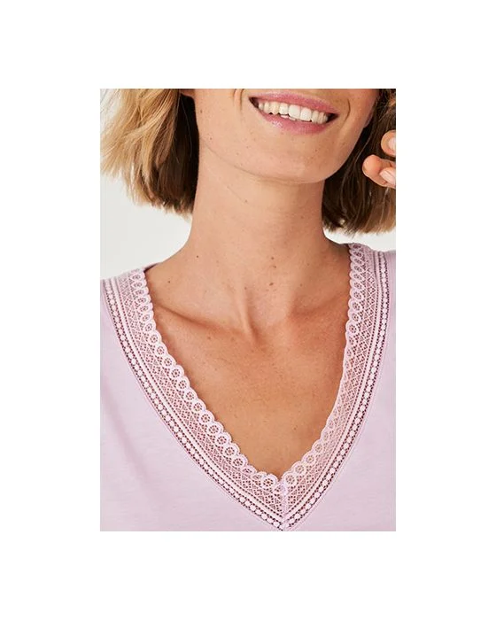 Tee-shirt manches courtes col dentelle Climatyl