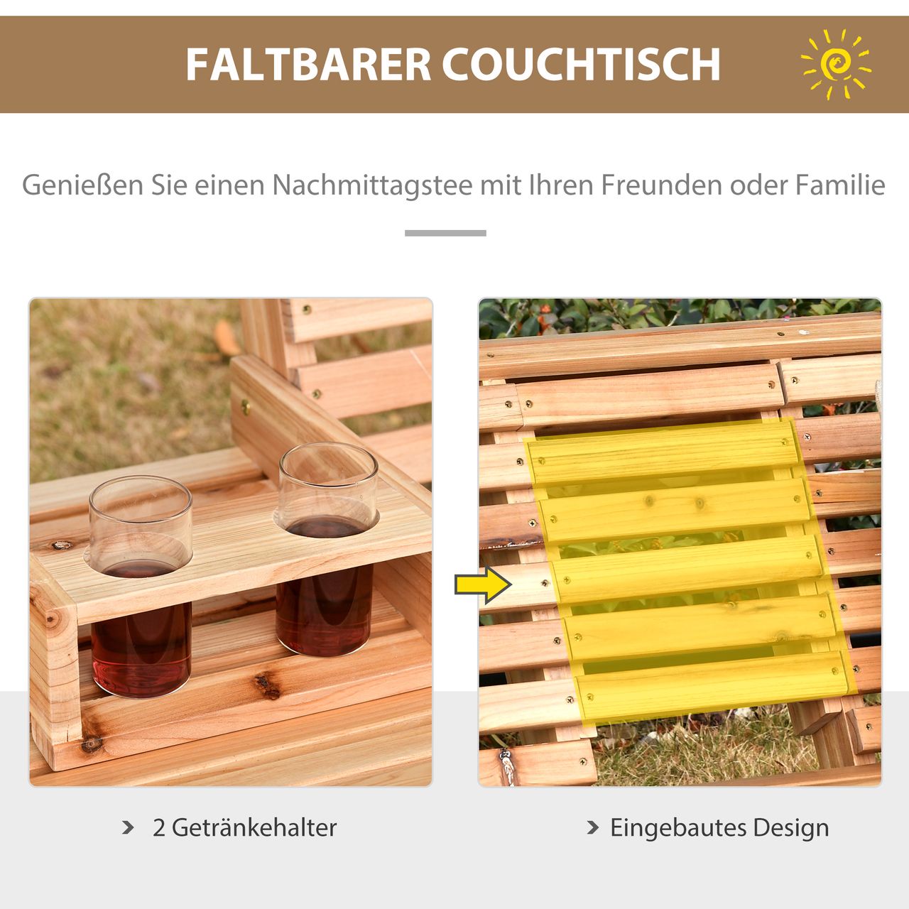 Outsunny Hängebank 2-3 Sitzer Tannenholz 150 x 75 x 53 cm Natur