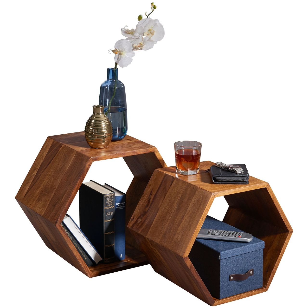 Wohnling 2er Set Beistelltisch 46 x 40 x 30 cm Sheesham