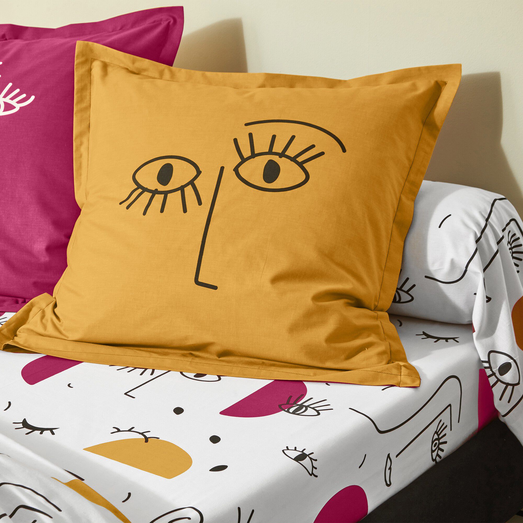 Linge de lit Vitaly coton à motifs visages