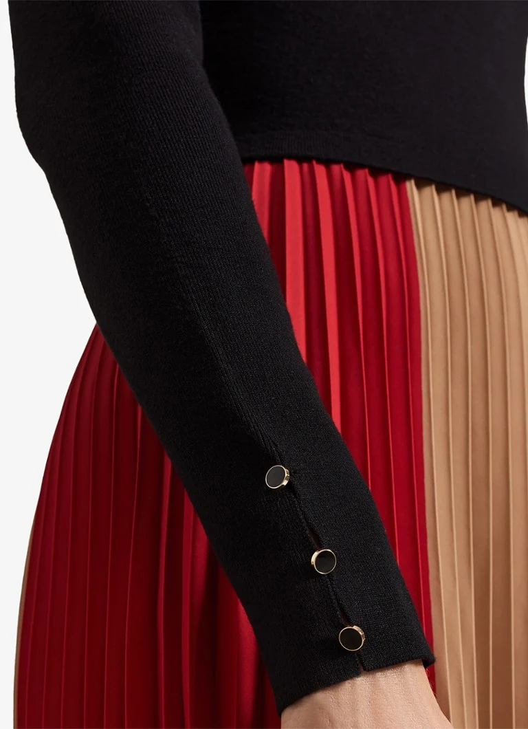 Vestido midi Kiera de Phase Eight, con bloques de color y pliegues.