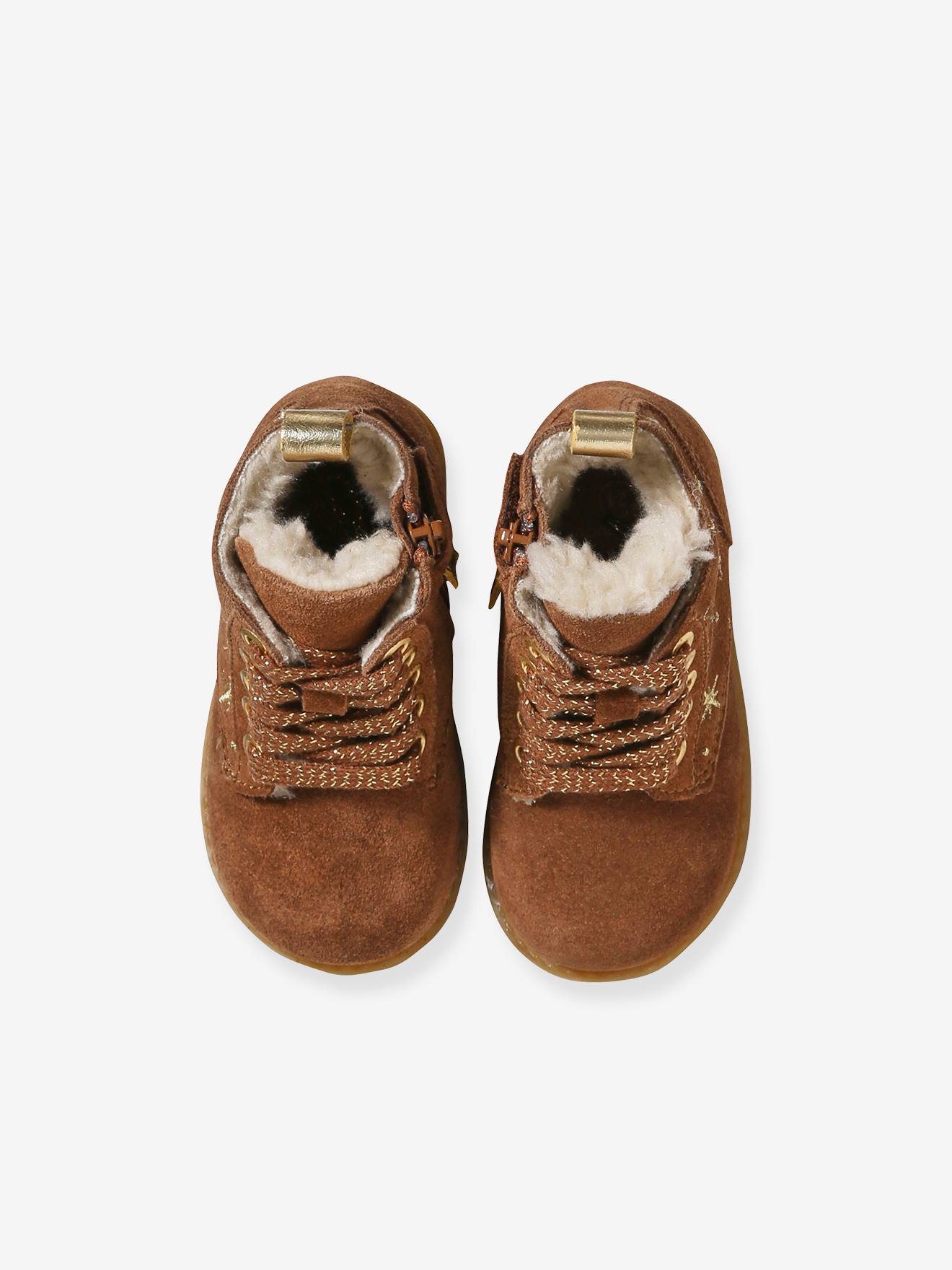 Vertbaudet Warme Baby Schnürboots mit Reißverschluss - camel