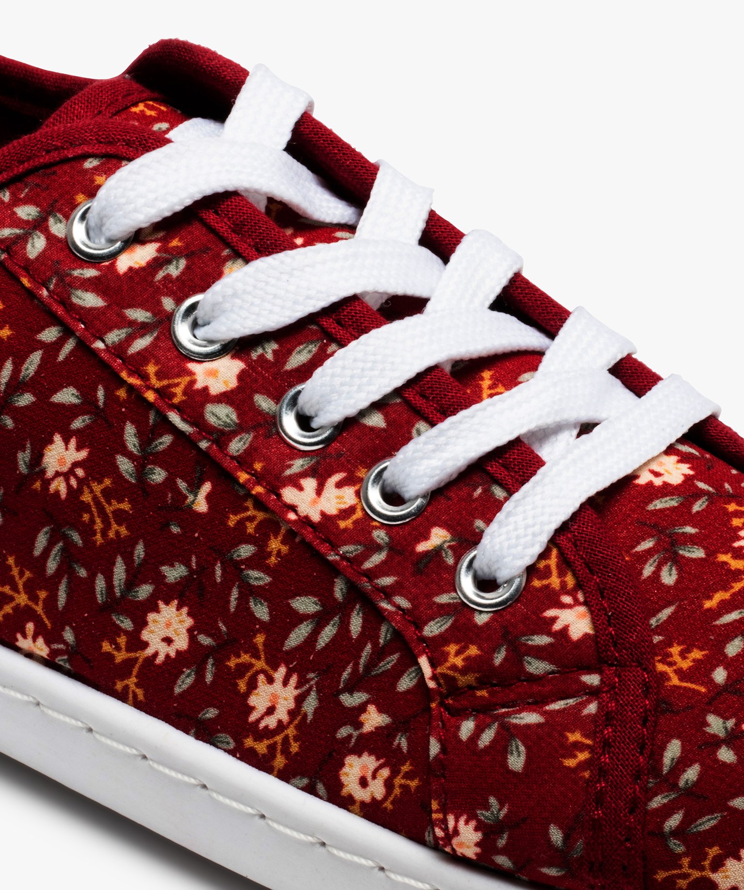 Baskets femme en toile imprimée fleurs fermeture lacets rouge | GEMO